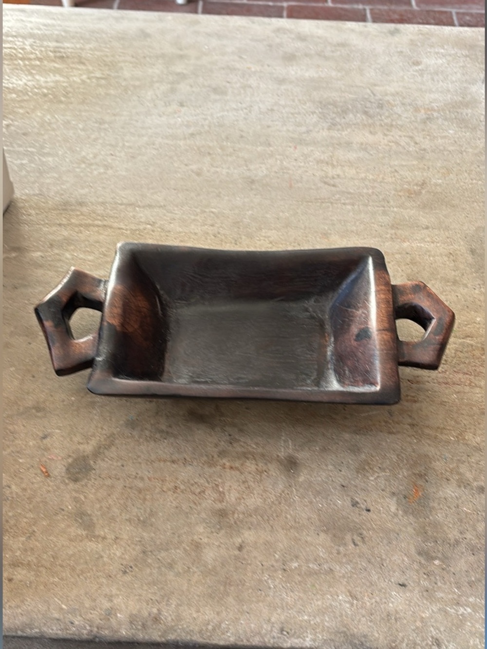 Wooden Hand carved tray with handles A1 - 11.5” x 5.5”